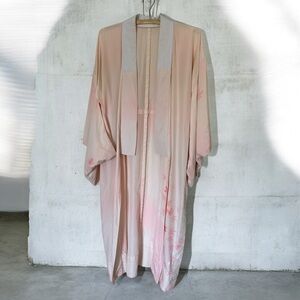 Vintage Pink silk? Kimono Robe Maple Leaves